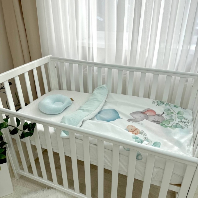 Set lenjerie de schimb pentru patut bebe 3 piese Elefantel vesel